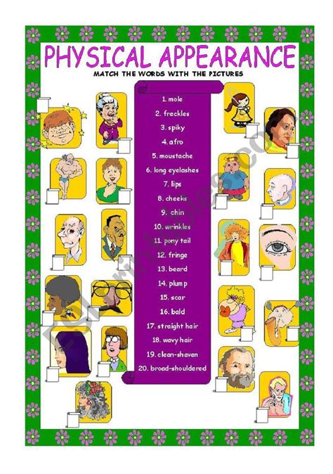 physical appearance vocabulary synthesis esl worksheet  july hot