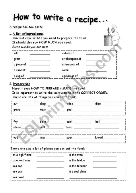 write  recipe esl worksheet  mariong