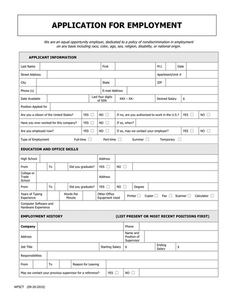 Application For Employment Form In Word And Pdf Formats