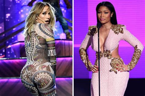 j lo flaunts sexy booty at amas but minaj nearly steals the show