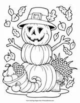 Fall Pumpkin Scarecrow Pdf Primarygames Cornucopia Coloring Pages Printable sketch template