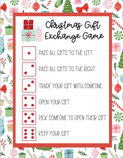christmas gift exchange dice game   printable christmas party
