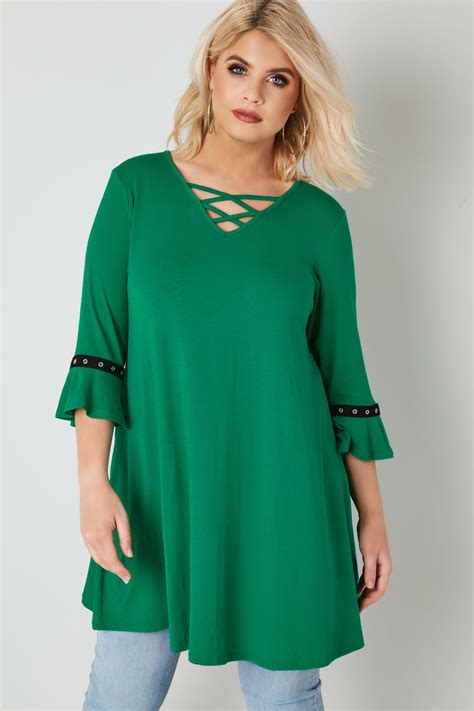 limited collection green swing top with lattice neckline
