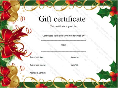 christmas gift certificate template certificate templates
