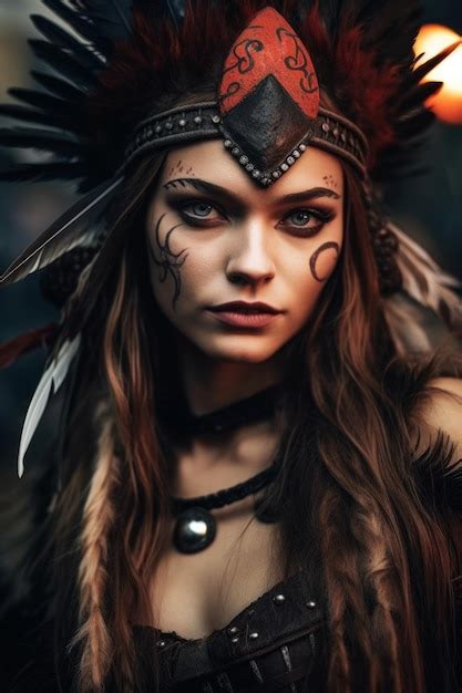 premium ai image a woman with a native american feather headdress and