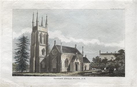 antique prints  maps wiltshire teffont evias church