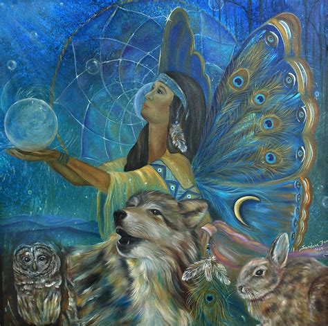 Native American Fairy Fine Art Print Wolf Rabbit Owl Home
