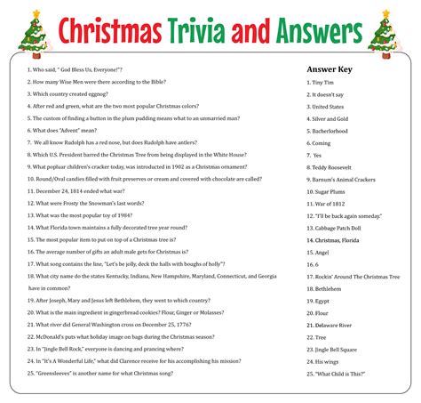 christmas trivia questions  answers printable printable
