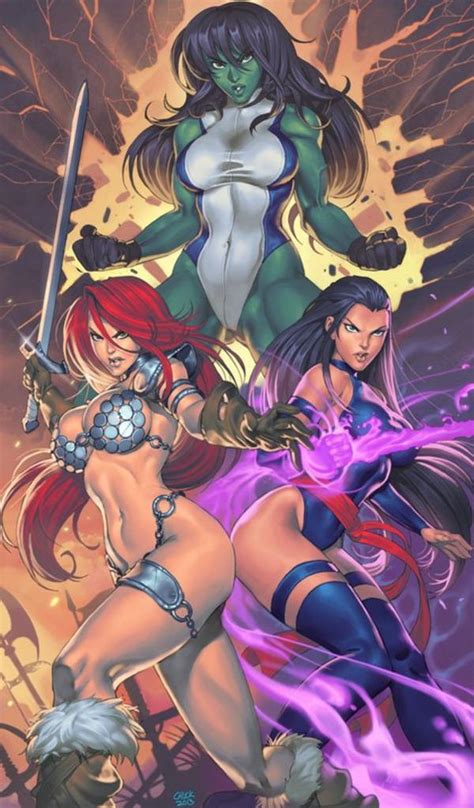 Dream Team She Hulk Psylocke And Red Sonja Marvel