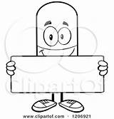 Pill Mascot Happy Holding Sign Clipart Royalty Toon Hit Cartoon Vector Aid Running Kit First sketch template