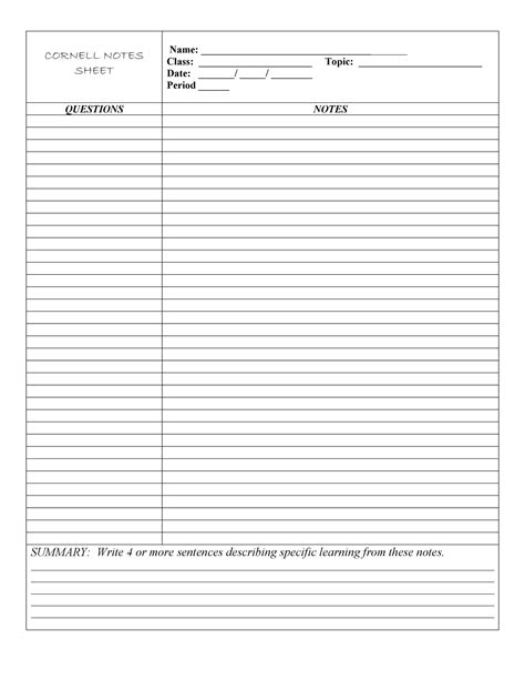 cornell notes templates examples word excel