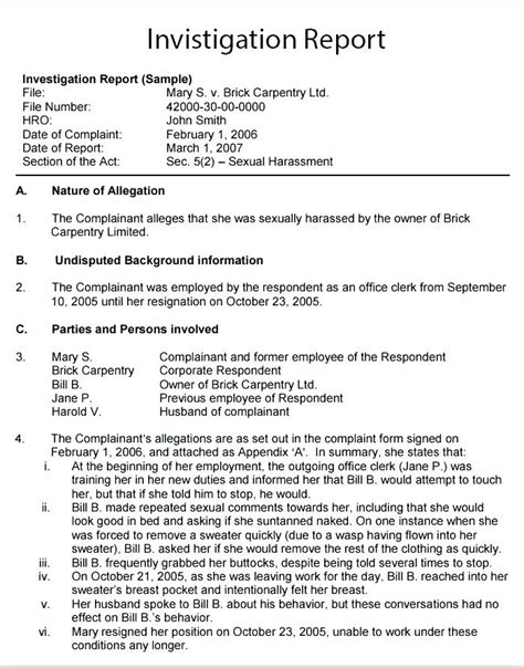 workplace investigation report template  templates