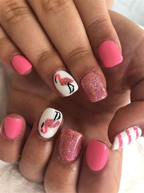adorable set  gel nails   flamingo nail art perfect