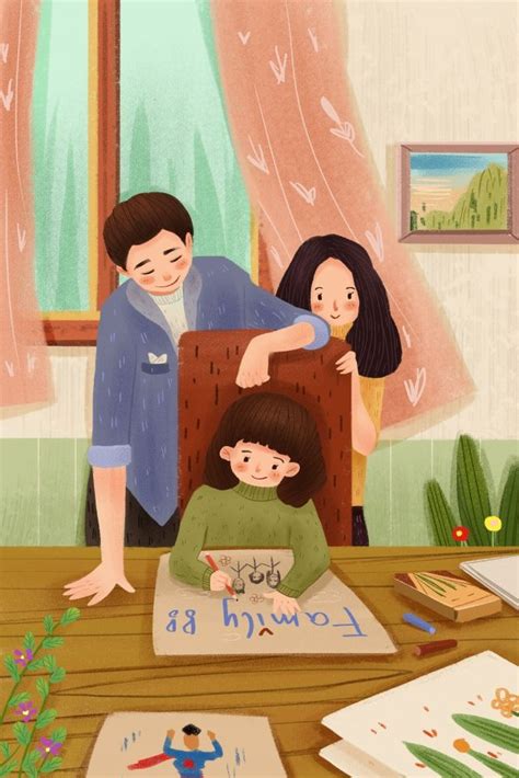 hand painted illustration family parent child family day warm harmonious illustration image
