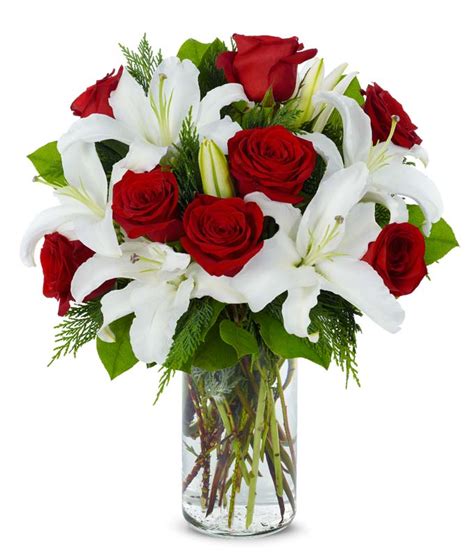 exclusive red rose lily arrangement itsflowerscom