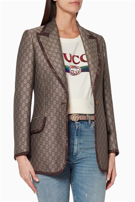 shop gucci brown brown gg logo jacket for women ounass uae