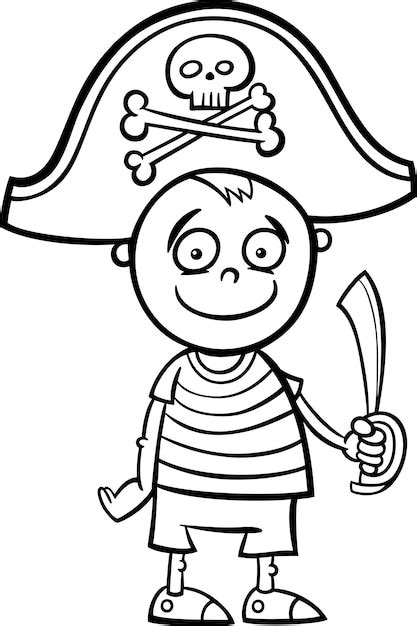 premium vector boy  pirate costume coloring page