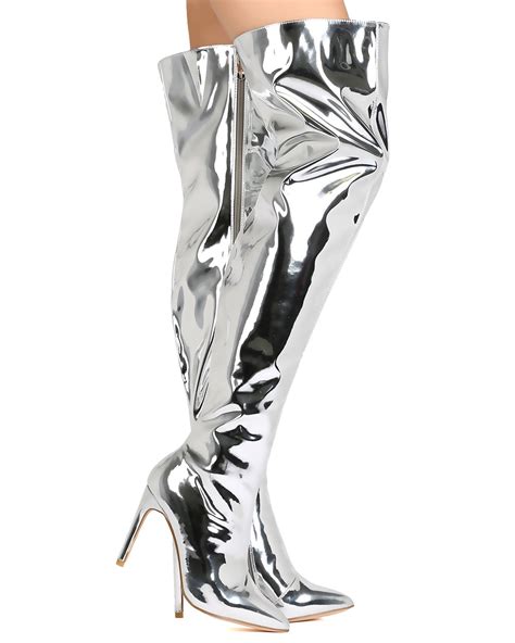 new women cape robbin mini 80 metallic pu thigh high pointy toe stiletto boot ebay