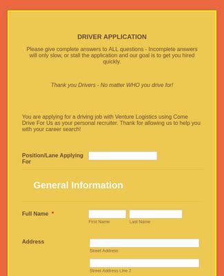 truck driver application form template jotform