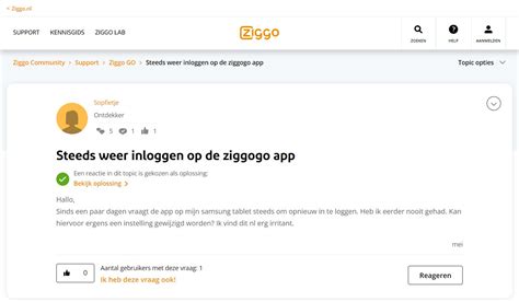 ziggo  app steeds opnieuw inloggen