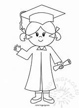 Girl Graduate Drawing Line Happy Coloring sketch template