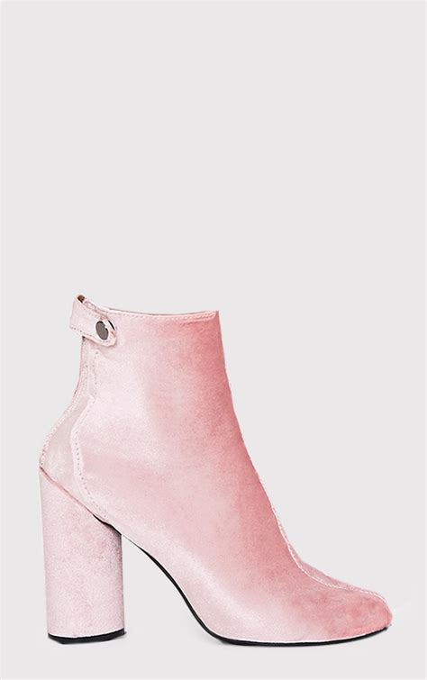 amie blush velvet heeled ankle boots boots prettylittlething