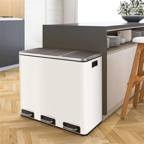 gartio  gal stainless steel step trash   compartment recycling kitchen garbage bin