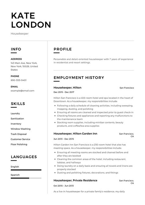 housekeeper resume  functional resume template housekeeping