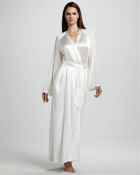 lyst la perla vestaglie long silk robe neutral  white