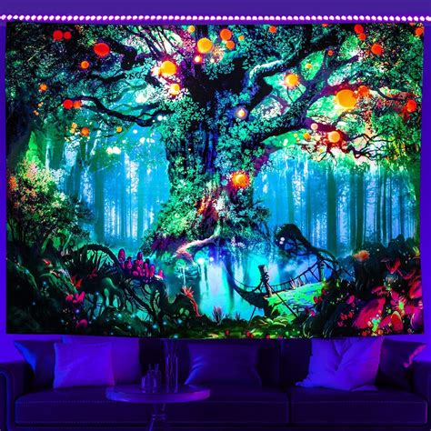 Miytal Blacklight Tree Fantasy Forest Fairy Tapestry Nature