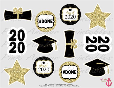 printable graduation cupcake toppers  wrappers black gold