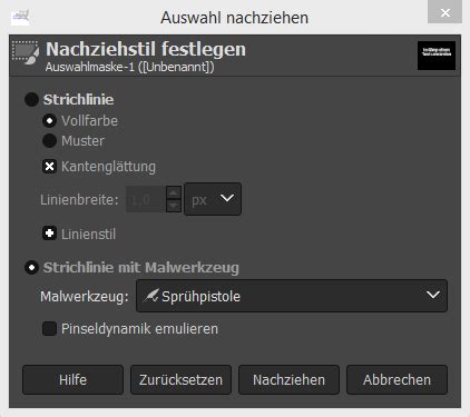 gimp text umranden auswahl nachziehen nachziehstil fl