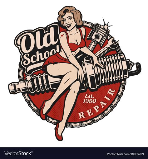 Spark Plug Pin Up Girl Color Version Royalty Free Vector