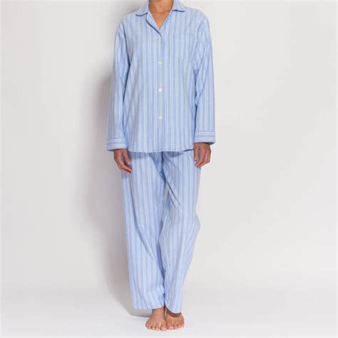 Women S Pyjamas In Blue And White Striped Flannel By British Boxers