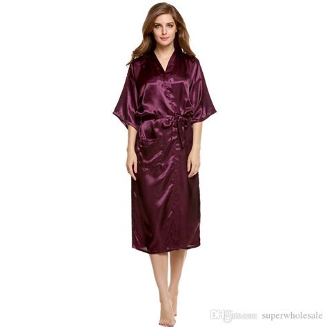 2020 Womens Satin Robe Long Dressing Gown Womens Satin