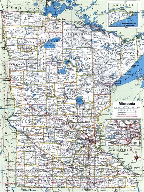 large detailed administrative map  minnesota state  roads images