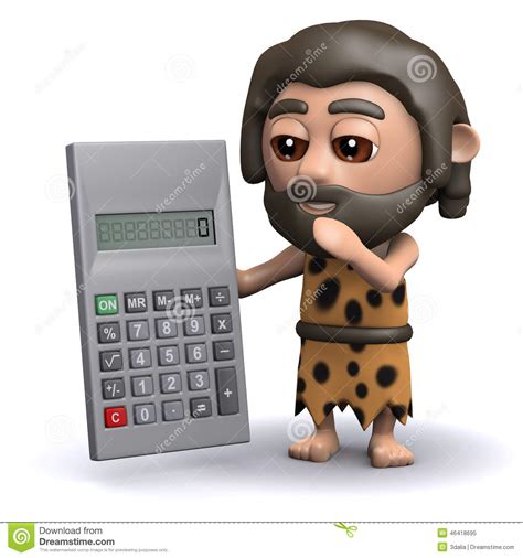 holbewoner die een calculator gebruiken stock illustratie illustration  wiskunde stammen