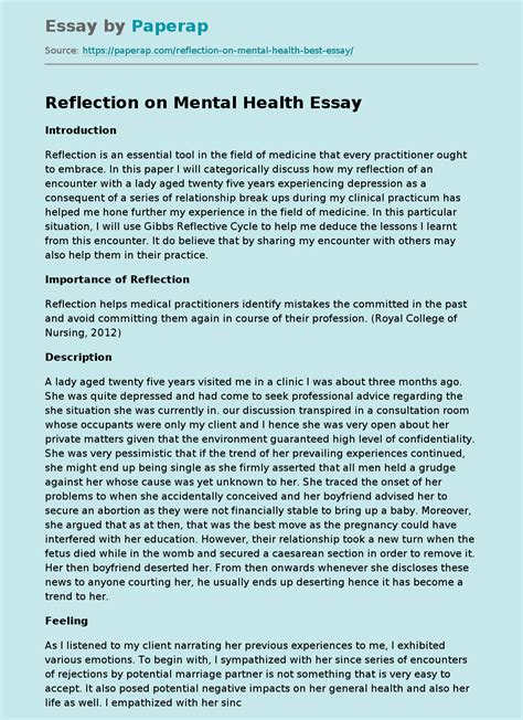 reflection  mental health essay sample