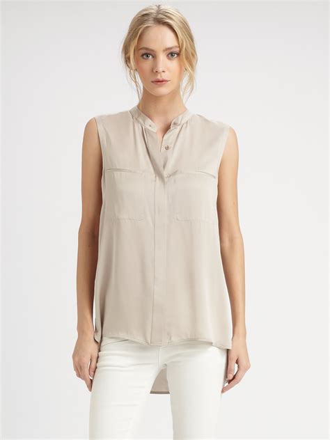 lyst vince silk sleeveless blouse  gray