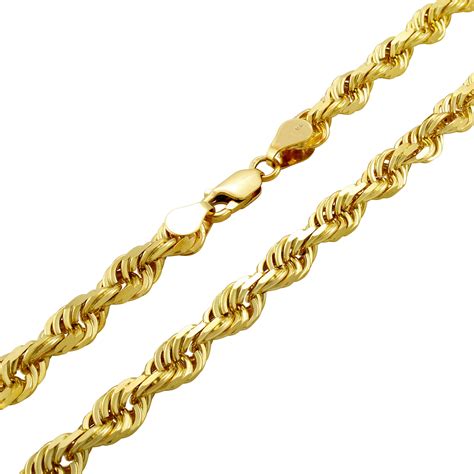 yellow gold solid mm mm rope diamond cut chain pendant necklace