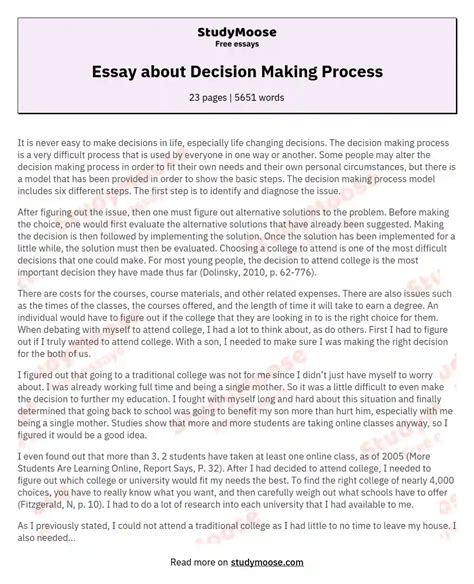 essay  decision making process  essay