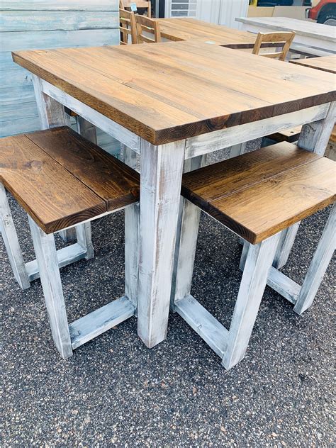 counter height rustic farmhouse table  stools high top table