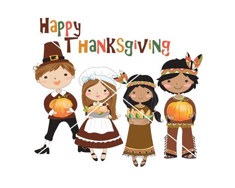 Printable Happy Thanksgiving Pilgrims Indians Pumpkins Wall Etsy