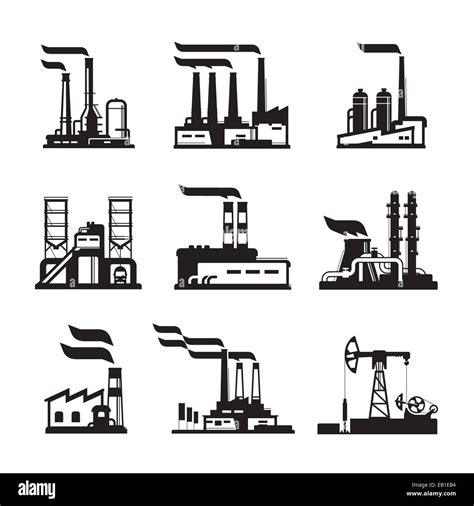 schwarze symbole werkseinstellung industriebauten kerntechnische anlagen und fabriken