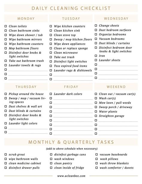 Download A Clean Bee Daily Cleaning Checklist Free Cleaning