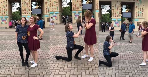 cute lesbian couple surprises each other by proposing at the same time