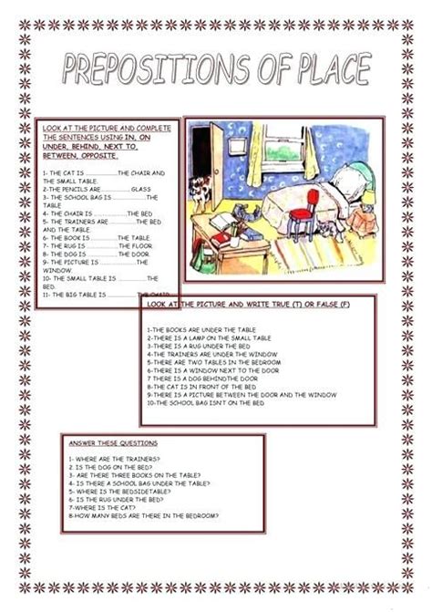 preposition  place worksheets   answers prepositions