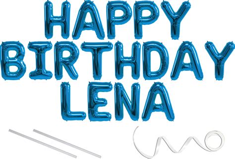 lena happy birthday mylar balloon banner blue   letters includes  straws