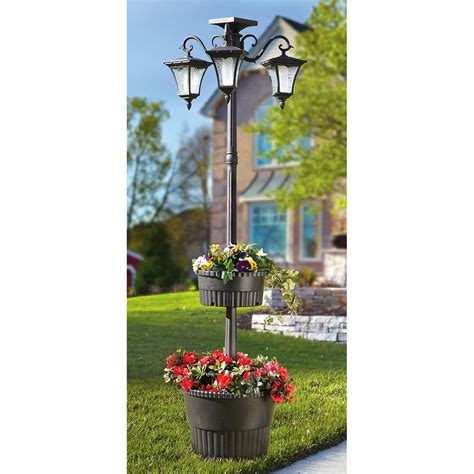 solar lit lamp post  planters  solar outdoor lighting