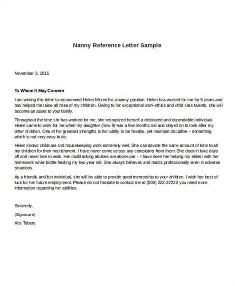 sample nanny reference letter templates   ms word
